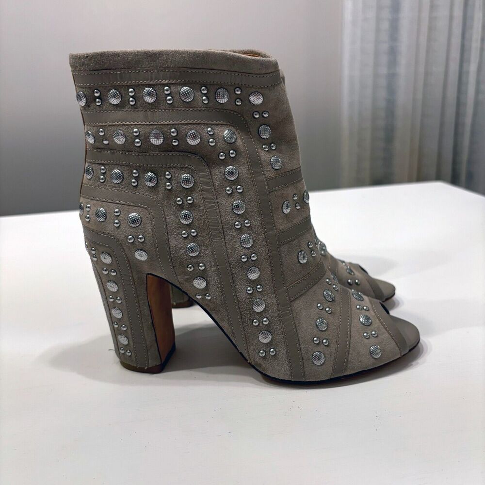 Rebecca Minkoff Mila Runway Gray‎ Leather Studded Booties US Size 7.5 M